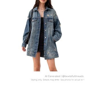 Oversized Distressed Denim Shacket Jacket Indie Sleaze Grunge Festival S